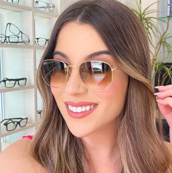 RayBan Hexagonal Gradient Brown Lenses RB3548N Gold Frame Men & Women - Picture 12 of 16